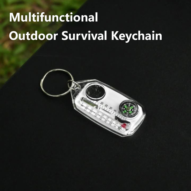 Compass Keychain Mini - Peralatan Luar Ruangan Kompas Termometer Kaca