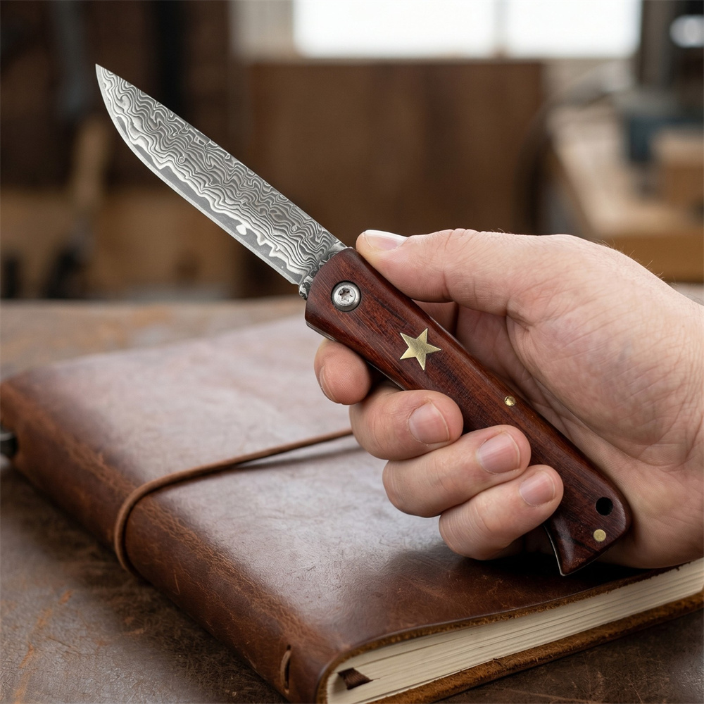 Pisau Lipat Damascus Survival  - Edc Pocket Carry Fixed Blade ulasan dan harga
